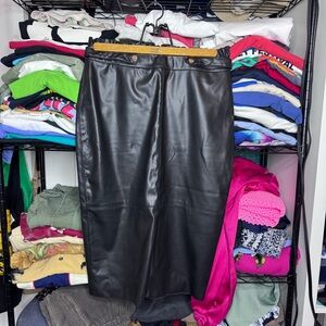 Zara Black Faux Leather Mid Knee Pencil Skirt Sz Large